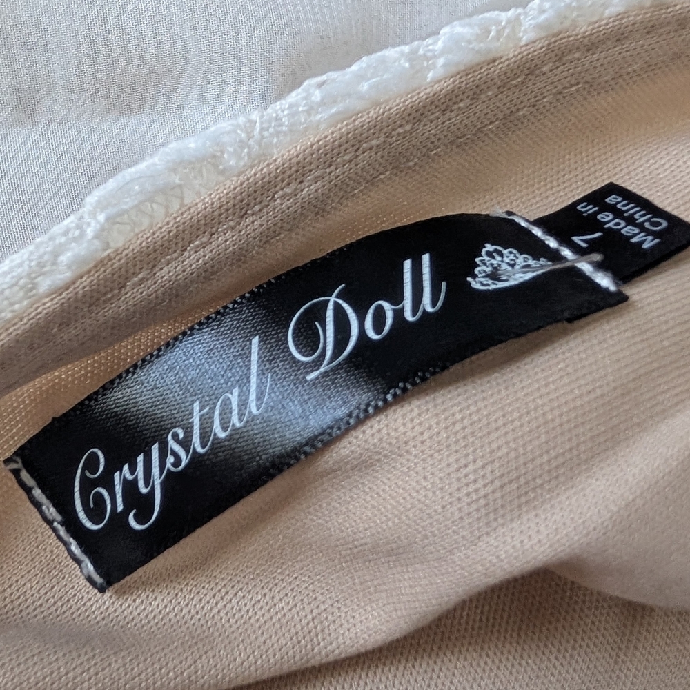 Crystal Doll Tan and Cream Dress Lace Overlay Beaded Waist Size 7 - Picture 5 of 6